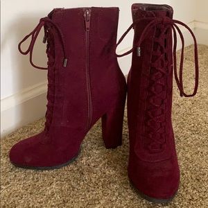 Maroon high heel boots